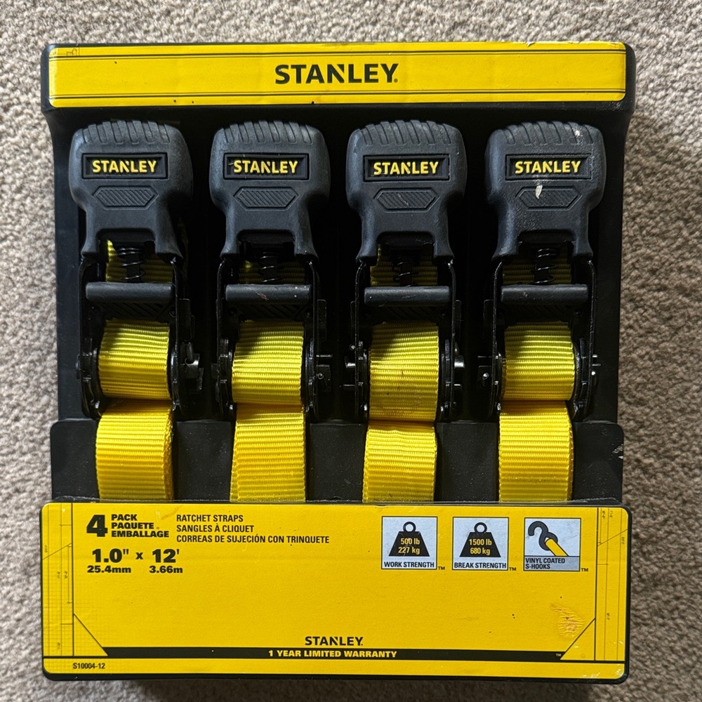 Stanley Yellow and Black Ratchet Strap Set (4-Pack)